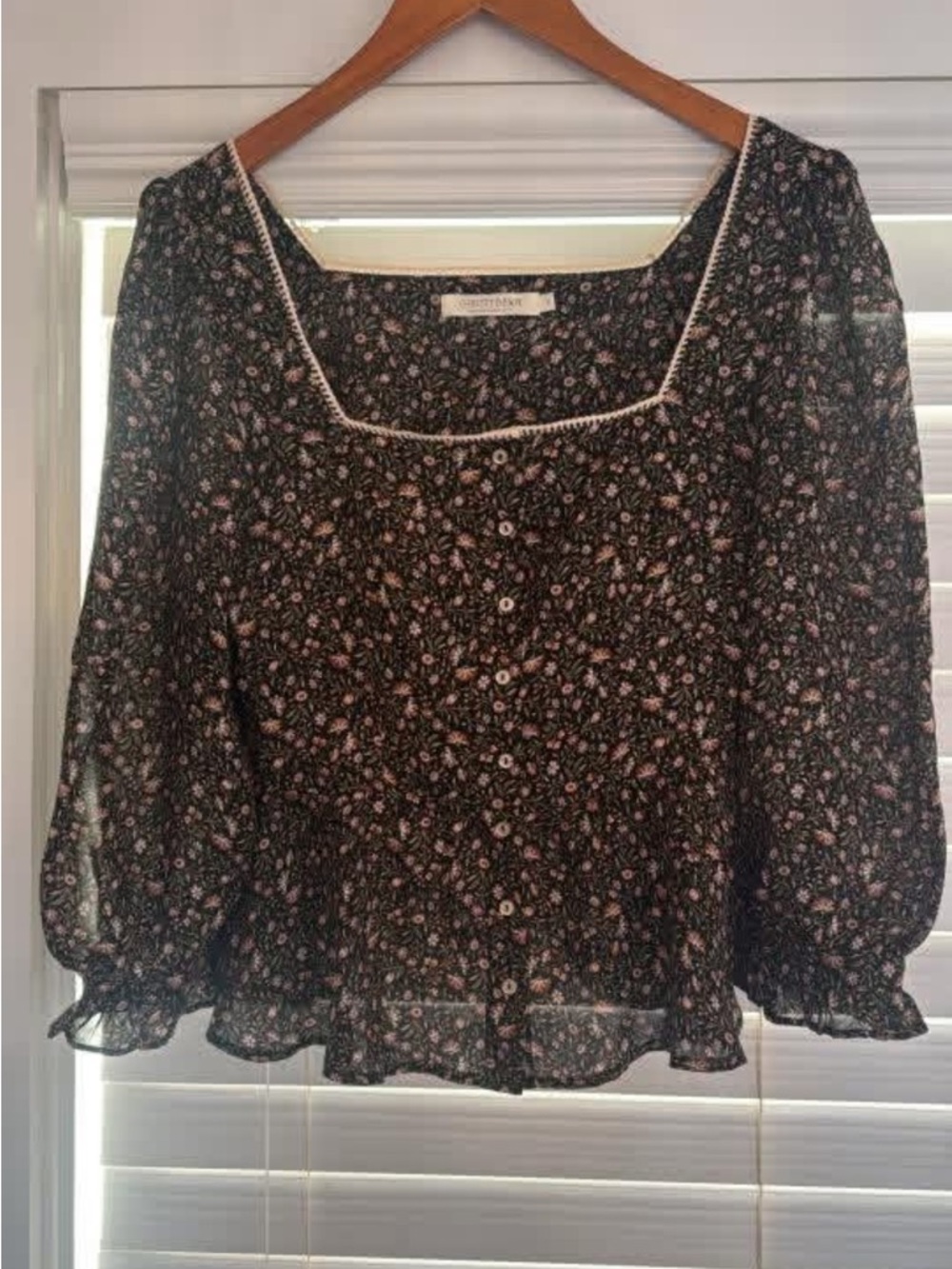 Christy Dawn Black Floral Square-Neck Blouse